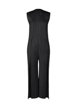 The PLEATS PLEASE ISSEY MIYAKE THICKER BOTTOMS 1 is a sleeveless black pleated zippered jumpsuit with wide legs and a high neckline, made from thick fabric and shown against a plain white background. - BLACK （no.15）
