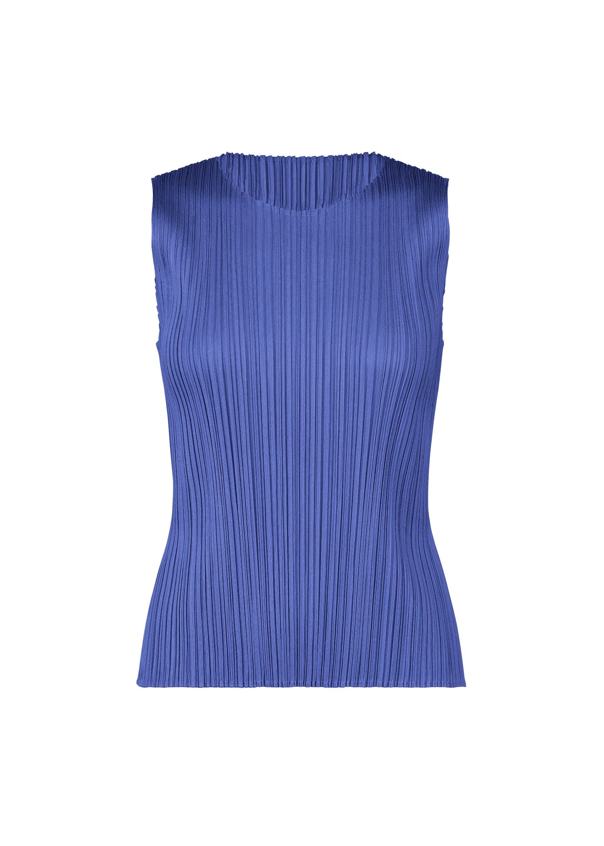 MONTHLY COLORS : MAY by PLEATS PLEASE ISSEY MIYAKE: A sleeveless royal blue tank top with pleats and a round neckline. Subtle color gradations add chic flair, shown on a plain white background—perfect for summer. view 4 of 10