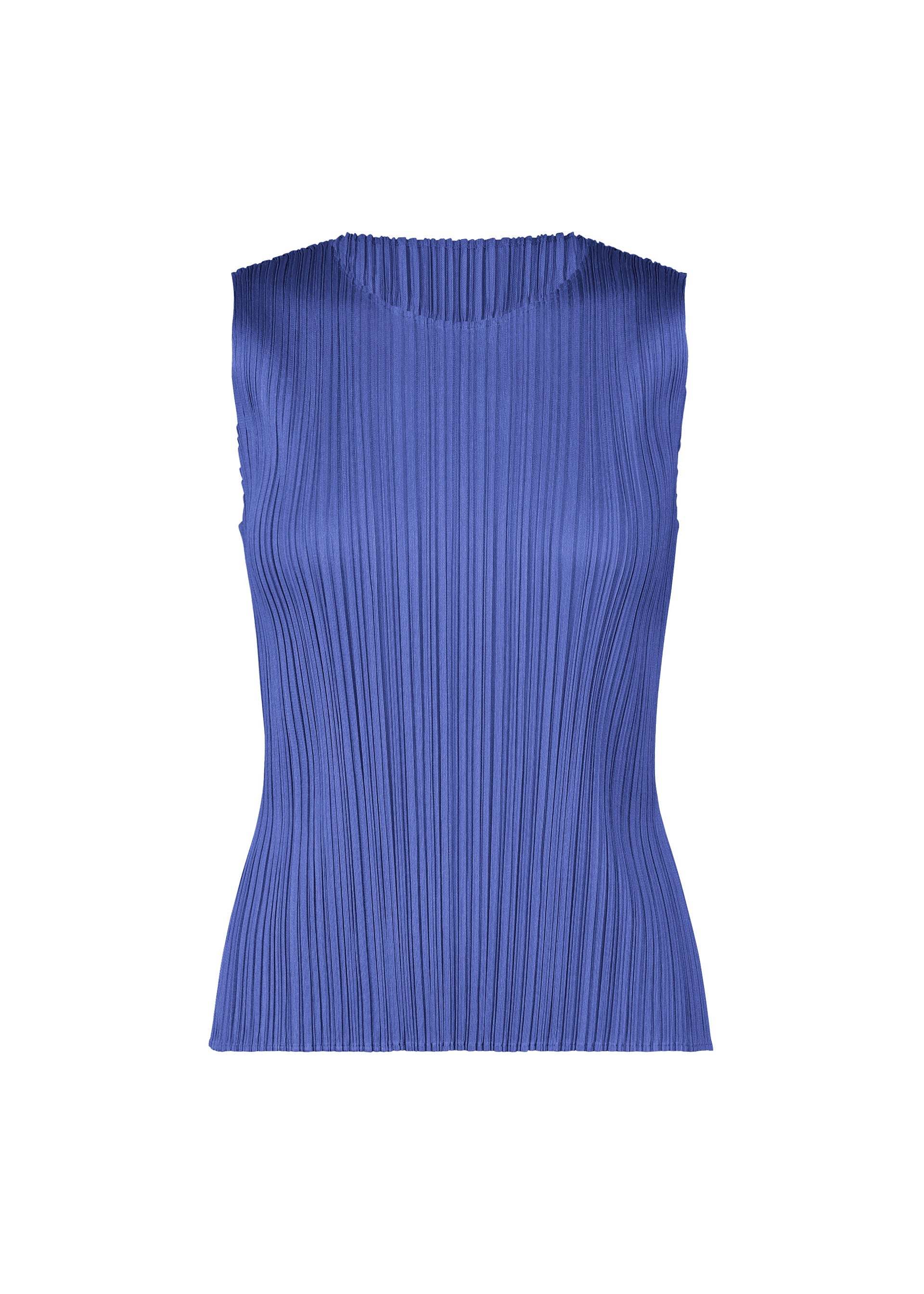 Zoomed view MONTHLY COLORS : MAY by PLEATS PLEASE ISSEY MIYAKE: A sleeveless royal blue tank top with pleats and a round neckline. Subtle color gradations add chic flair, shown on a plain white background—perfect for summer. - BLUE (no.72)