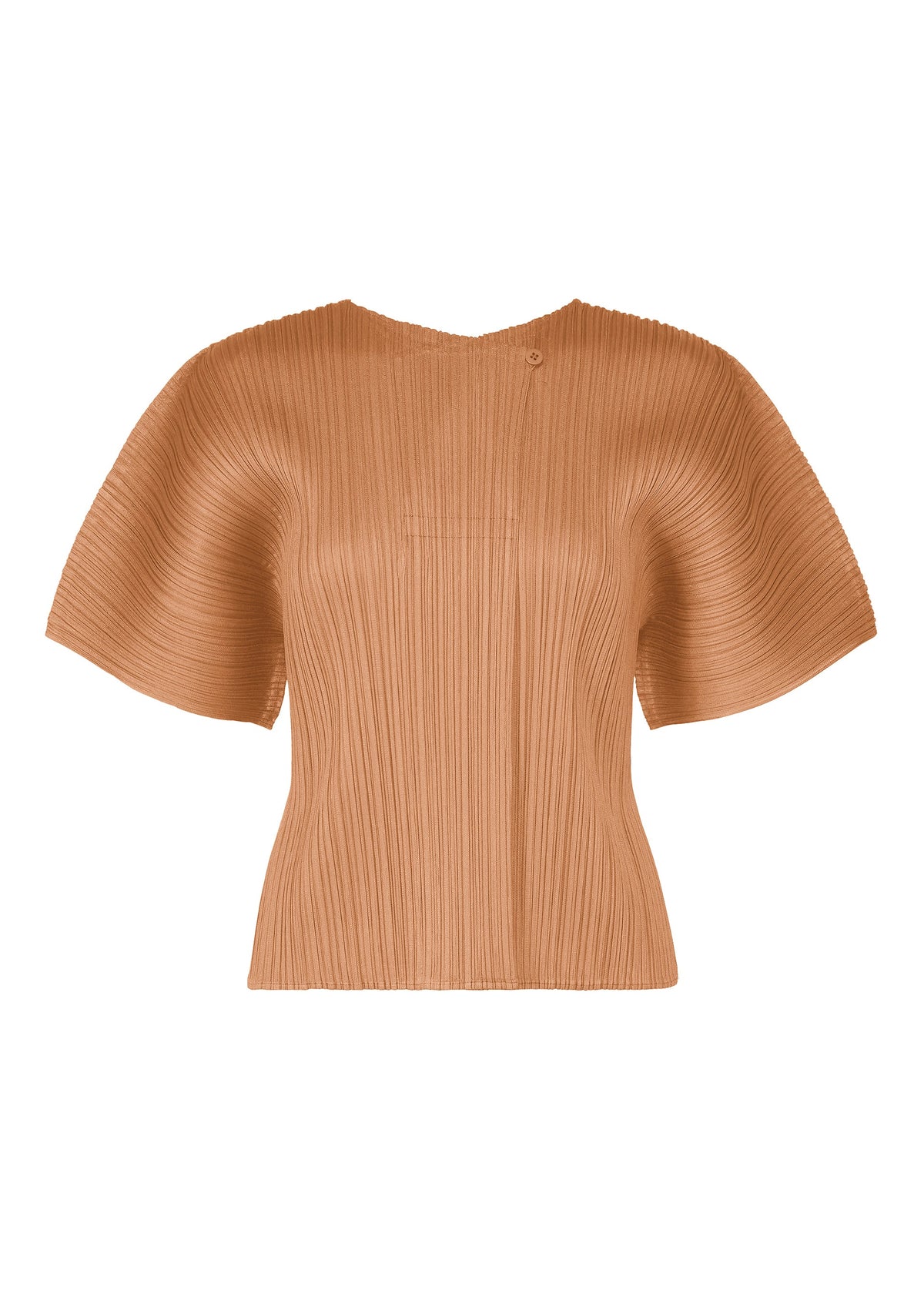 The MONTHLY COLORS : JUNE top by PLEATS PLEASE ISSEY MIYAKE features a light brown, round neck design with wide, pleated short sleeves and vertical pleats for a sculptural, textured look. view 1 of 11