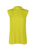 MELLOW PLEATS by PLEATS PLEASE ISSEY MIYAKE: a sleeveless, high-neck bright yellow top with pleated, soft-textured fabric and a loose fit. - MUSTARD (no.58)
