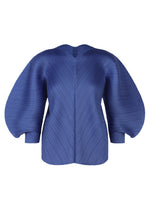 The COAST jacket by PLEATS PLEASE ISSEY MIYAKE features a deep blue hue, airy silhouette, wide pleated sleeves, and textured diagonal lines for a modern, architectural style. - BLUE （no.72）