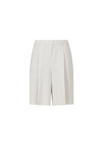 The PLEATS PLEASE ISSEY MIYAKE A-POC BOTTOMS are white high-waisted shorts with front pleats and an elastic waistband. Featuring an A-POC structure, their tailored loose fit reaches mid-thigh and is shown on a plain white background. - COOL GRAY （no.11）