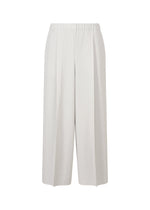 A-POC BOTTOMS by PLEATS PLEASE ISSEY MIYAKE: Wide-leg, high-waisted white pants with pleat lines, subtle vertical pinstripes, elastic waistband, and side tucks displayed against a plain white background. - COOL GRAY （no.11）