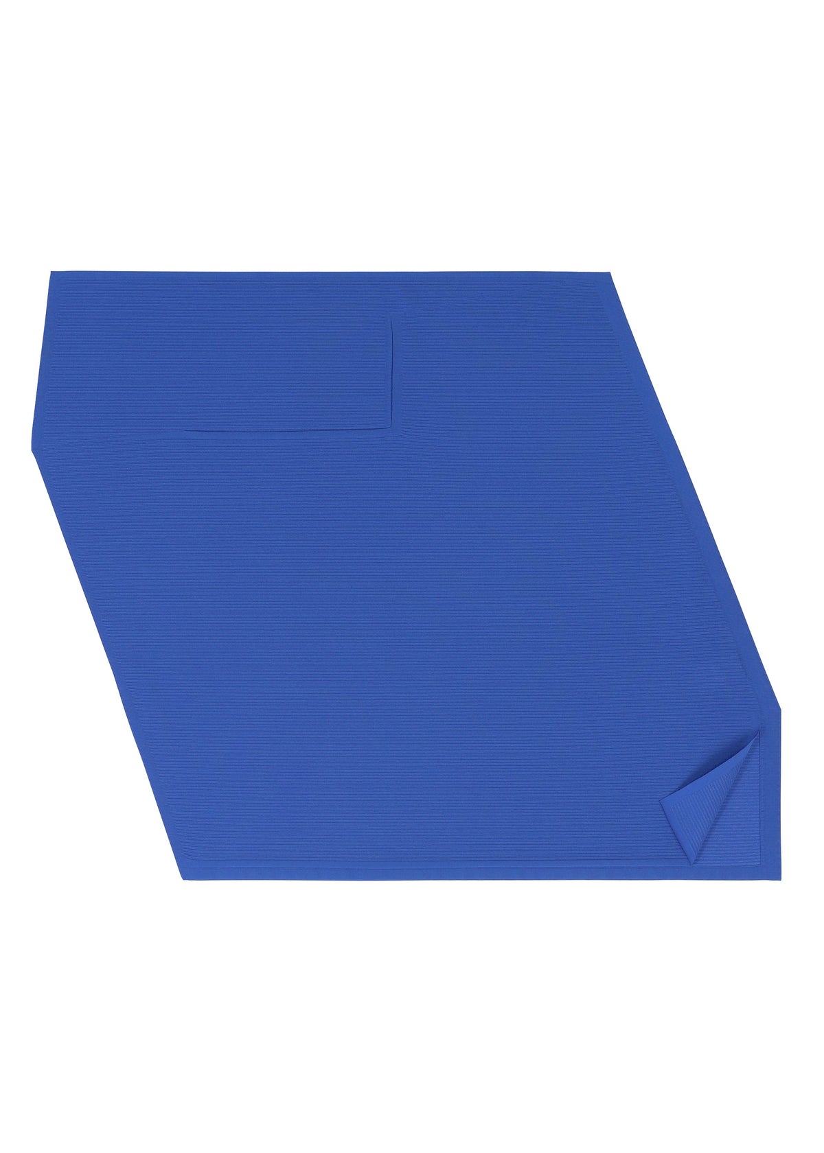 A-POC SEA GLASS by PLEATS PLEASE ISSEY MIYAKE is a blue placemat with sea glass-inspired irregular shapes, a small folded corner, and a rectangular stitched detail, shown on a white background. view 5 of 8