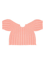 The COLORFUL MUSHROOM KNIT by PLEATS PLEASE ISSEY MIYAKE is a light pink, short-sleeved top featuring wavy pleats, wide flared sleeves, and a modern mock-neck, shown on a white background.