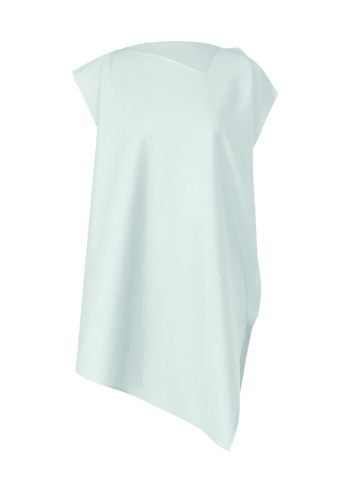 The PLEATS PLEASE ISSEY MIYAKE A-POC SEA GLASS is a sleeveless, light blue asymmetrical top with a draped, loose fit and wide neckline, highlighted here against a white background. view 2 of 8