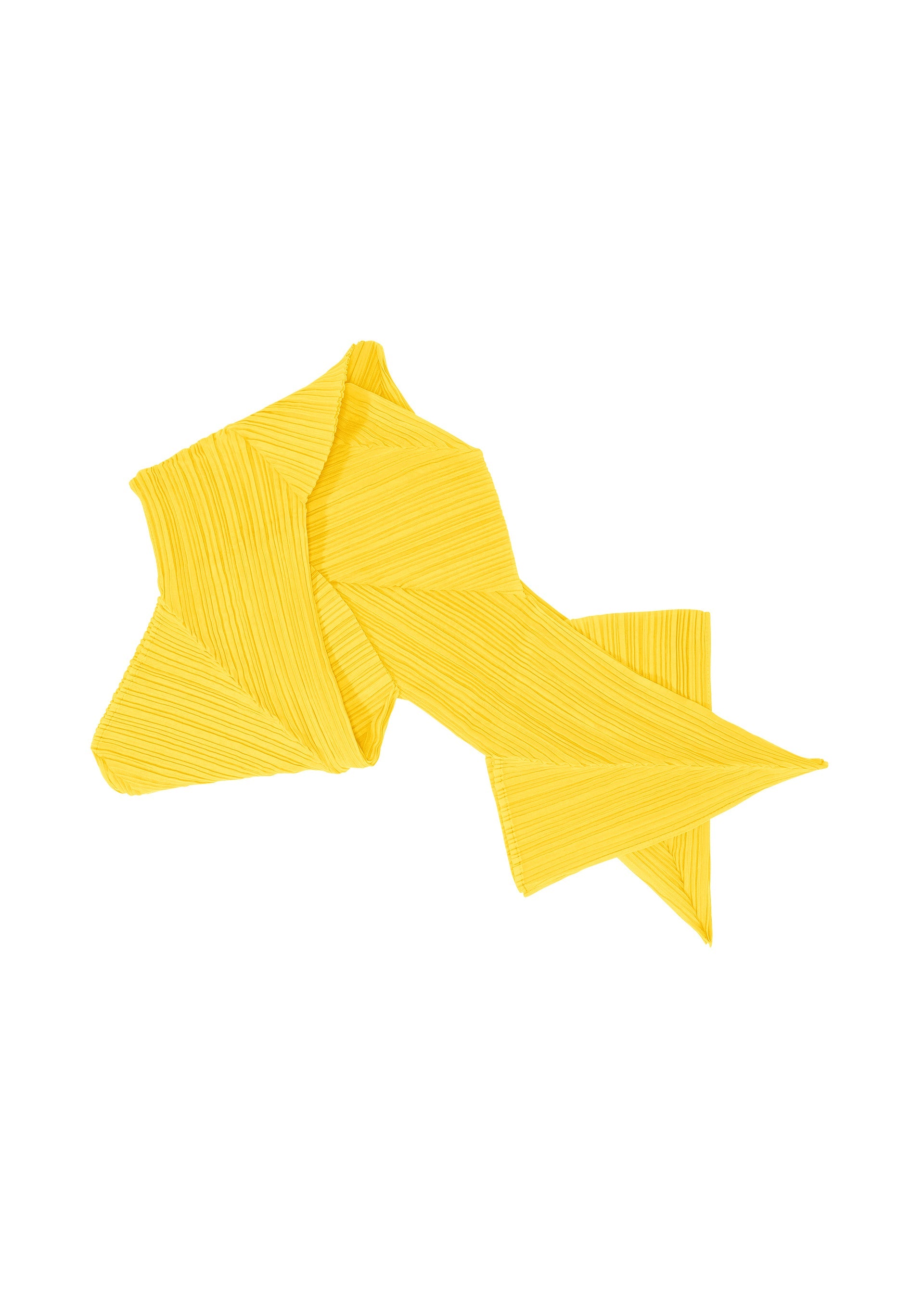 Zoomed view The ZIGZAG SCARF by PLEATS PLEASE ISSEY MIYAKE features wide, pleated yellow fabric arranged in an irregular zigzag pattern against a white background. - YELLOW （no.52）