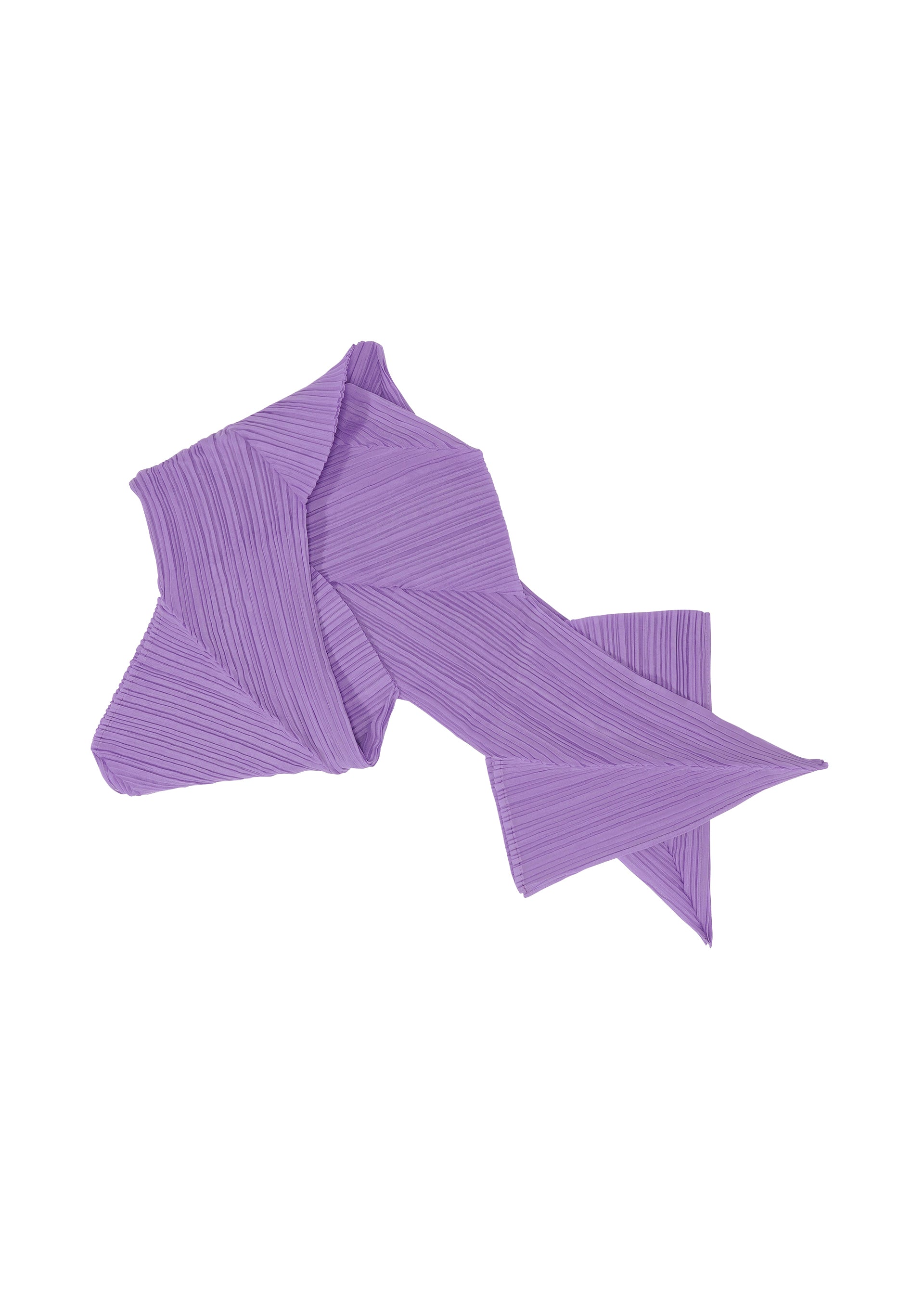 Zoomed view The ZIGZAG SCARF by PLEATS PLEASE ISSEY MIYAKE features pleated lavender fabric arranged in an abstract, angular zigzag pattern against a white background. - LIGHT PURPLE （no.80）