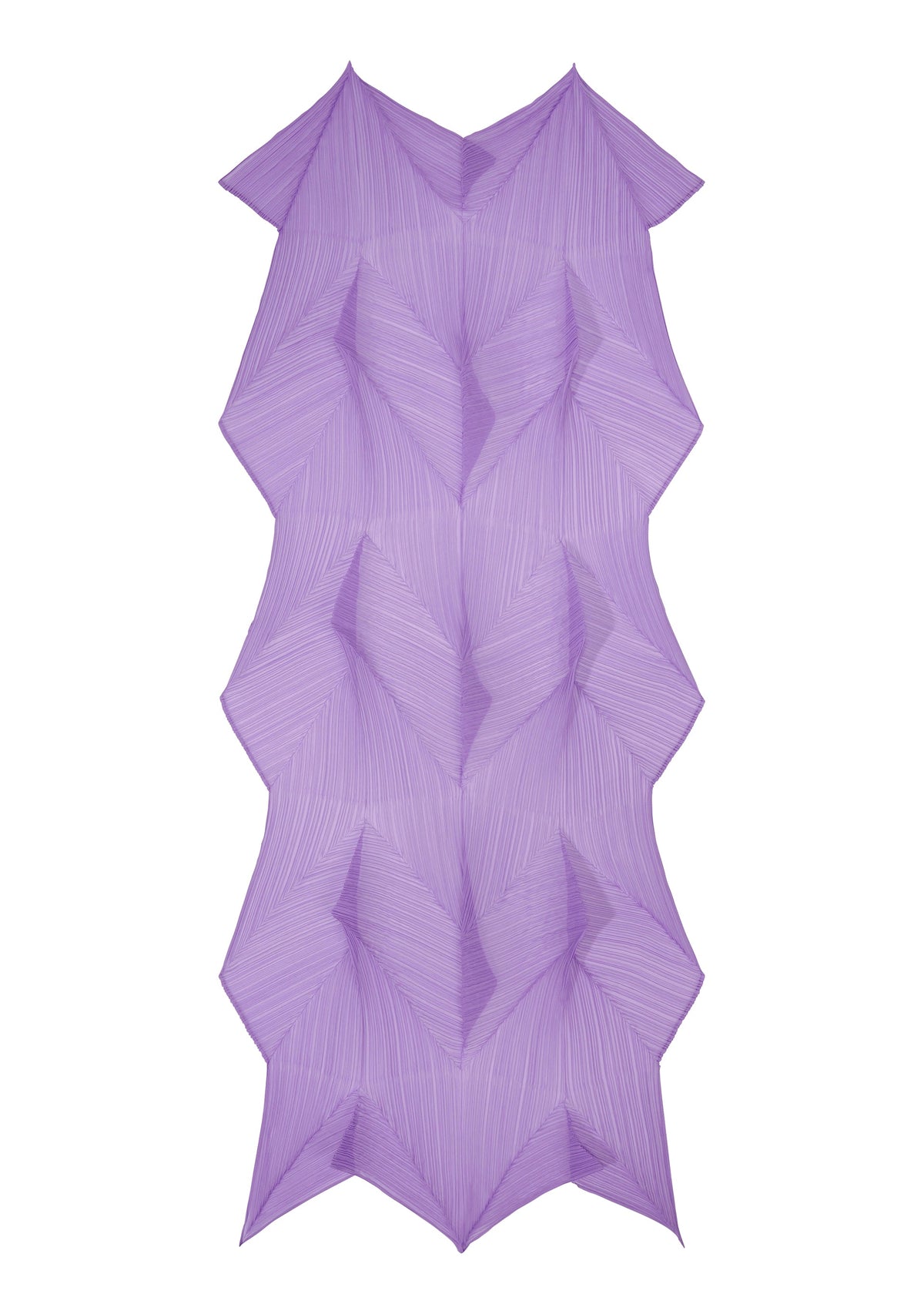 The ZIGZAG SCARF by PLEATS PLEASE ISSEY MIYAKE features a light purple, geometric, three-dimensional design with angular pleats and a zigzag pattern on a white background, reminiscent of folded paper or fabric. view 5 of 7