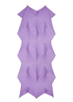 The ZIGZAG SCARF by PLEATS PLEASE ISSEY MIYAKE features a light purple, geometric, three-dimensional design with angular pleats and a zigzag pattern on a white background, reminiscent of folded paper or fabric.