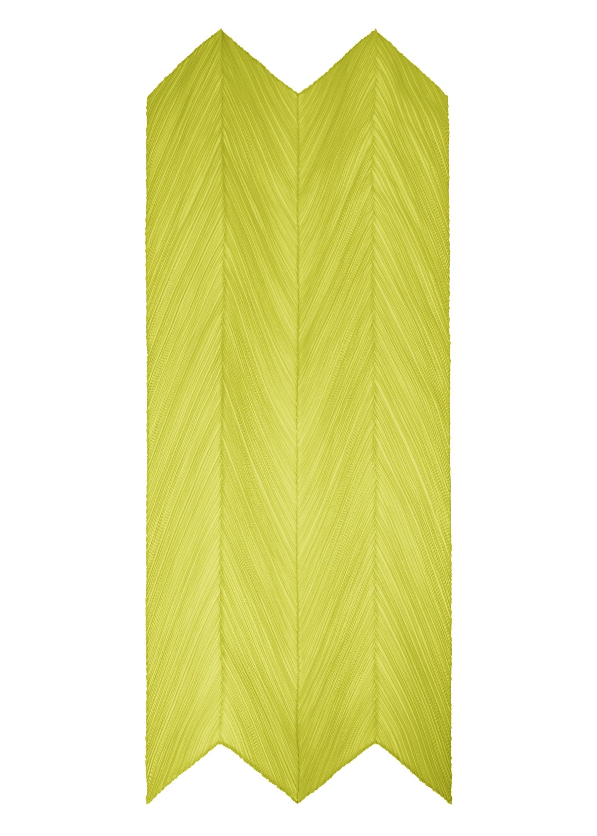 The MONTHLY SCARF JUNE by PLEATS PLEASE ISSEY MIYAKE features a chevron pattern in light yellow-green, with two connected panels and diagonal lines for a stylish, textured, woven look. view 5 of 6