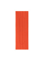 The PLEATS BRIDGE BAG by PLEATS PLEASE ISSEY MIYAKE is a rectangular orange fabric tote with vertical pleats and a subtle, large oval outline at the center, showcased against a white background.