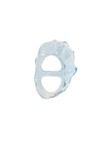 The SHELL SCARF RING by PLEATS PLEASE ISSEY MIYAKE is a wavy-edged, translucent blue acrylic accessory with two oval openings, shown on a plain white background. - BLUE （no.72）