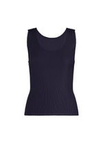 MIST SEPTEMBER sleeveless fitted navy ribbed round-neck tank top by PLEATS PLEASE ISSEY MIYAKE displayed on a white background. - NAVY （no.75）
