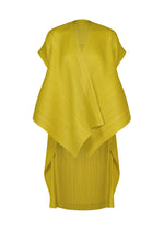 PLEATS PLEASE ISSEY MIYAKE COCOON chartreuse sleeveless tunic with a draped, pleated v-neck overlay that creates a striking silhouette. - YELLOW OCHER （no.55）