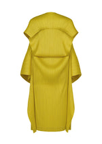 PLEATS PLEASE ISSEY MIYAKE COCOON chartreuse pleated tunic with a striking, cocoon-like silhouette and French sleeves.