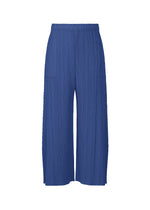 MONTHLY COLORS : JULY by PLEATS PLEASE ISSEY MIYAKE—blue pleated, wide-leg ankle-length pants with elastic waistband and pockets, shown on a white background. - BLUE （no.72）