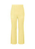 MONTHLY COLORS : JULY wide-leg yellow pleated pants by PLEATS PLEASE ISSEY MIYAKE with an elastic waistband and pockets, shown on a white background. - PALE YELLOW （no.50）