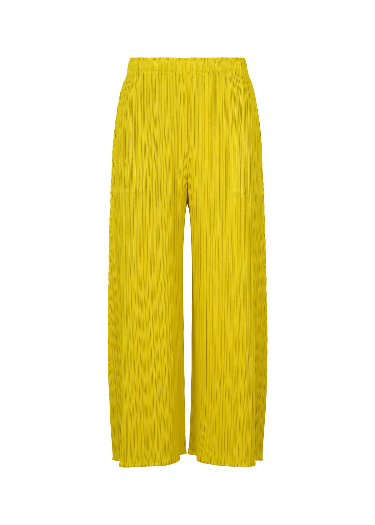 MONTHLY COLORS : OCTOBER by PLEATS PLEASE ISSEY MIYAKE—yellow pleated wide-leg pants with color planes and an elastic waistband, styled on a white background. view 2 of 10