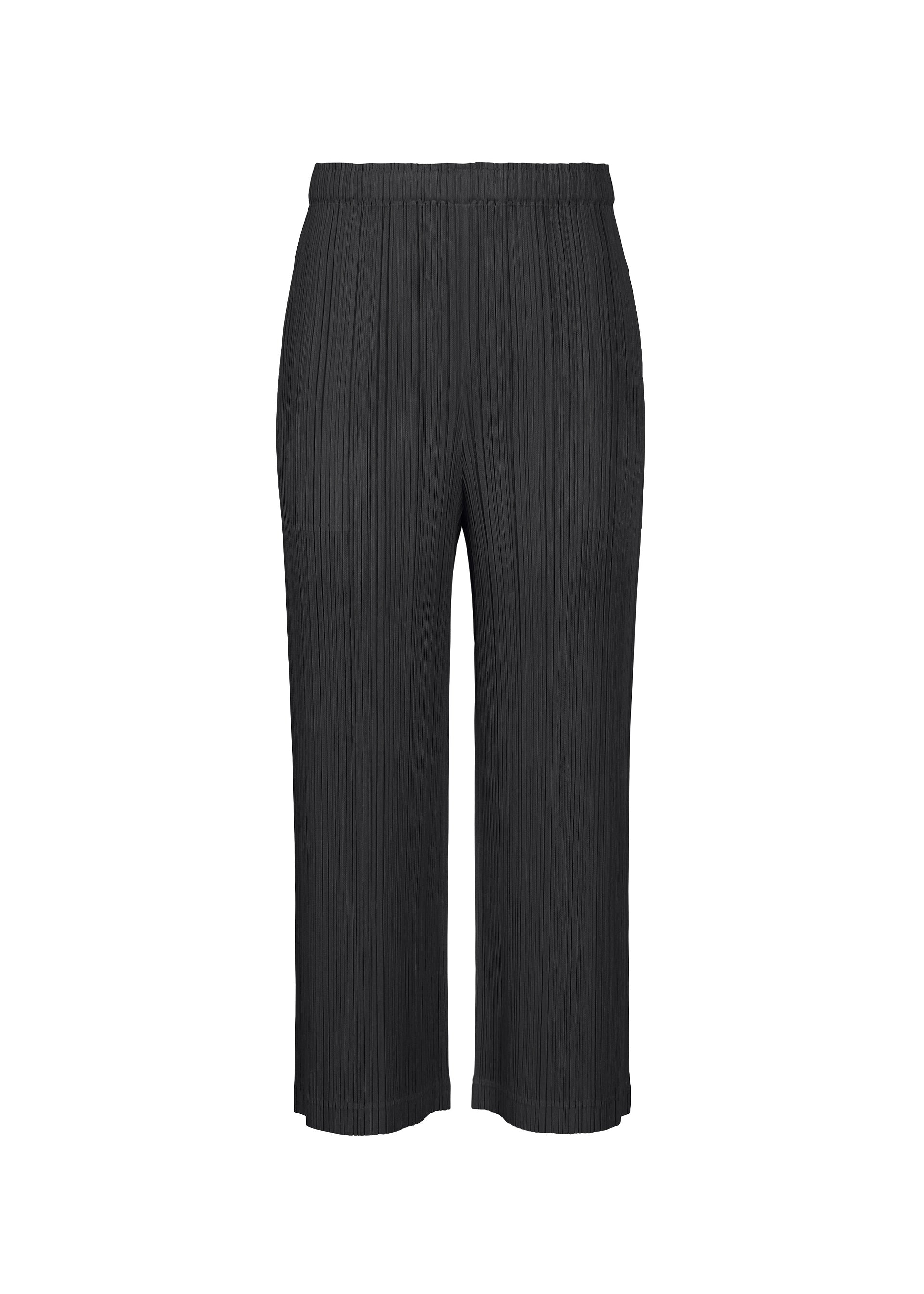 Zoomed view The THICKER BOTTOMS 1 by PLEATS PLEASE ISSEY MIYAKE are black, wide-leg pleated pants with an elastic waistband, ankle-length cut, and made from mid-weight fabric. Shown on a white background for a timeless look. - BLACK （no.15）