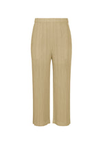 THICKER BOTTOMS 1 by PLEATS PLEASE ISSEY MIYAKE: Beige wide-leg straight pants in pleated mid-weight fabric with an elastic waistband, shown against a plain white background. - SAND BEIGE （no.42）