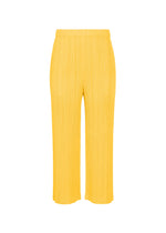 THICKER BOTTOMS 1 by PLEATS PLEASE ISSEY MIYAKE: yellow pleated wide-leg pants crafted from mid-weight fabric with an elastic waistband, shown against a white background. - YELLOW （no.52）