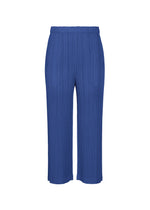 The THICKER BOTTOMS 1 by PLEATS PLEASE ISSEY MIYAKE are royal blue, mid-weight wide-leg pleated pants with an elastic waistband and thick fabric, shown against a white background. - BLUE （no.72）