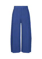 THICKER BOTTOMS 1 by PLEATS PLEASE ISSEY MIYAKE: deep blue, wide-leg, ankle-length pants with a pleated texture, practical pockets, and thick fabric, shown against a white background. - BLUE （no.72）