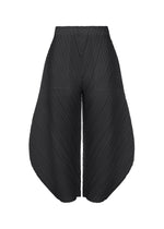 THICKER BOTTOMS 1 by PLEATS PLEASE ISSEY MIYAKE are black high-waisted pleated wide-leg pants with a flared curved silhouette, crafted from thick fabric and featuring pockets, shown against a white background. - BLACK （no.15）