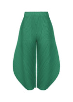 THICKER BOTTOMS 1 by PLEATS PLEASE ISSEY MIYAKE: green, pleated wide-leg pants with a high waist, sculptural curved shape, thick fabric, and practical pockets, shown on a white background. - FRESH GREEN （no.67）