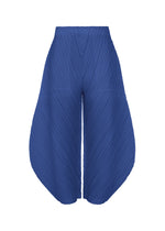 THICKER BOTTOMS 1 by PLEATS PLEASE ISSEY MIYAKE: blue pleated wide-leg pants with an exaggerated curved silhouette, high waist, pockets, and diagonal textured lines in thick fabric shown on a white background. - BLUE （no.72）