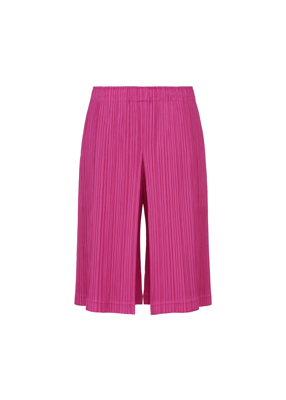 THICKER BOTTOMS 2 by PLEATS PLEASE ISSEY MIYAKE are high-waisted, knee-length pleated shorts in bright pink, crafted from thick fabric with convenient side pockets and shown against a white background. view 3 of 8