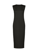 Sleeveless, black, ankle-length round-neck dress with a straight silhouette and fine vertical pleats from the MONTHLY COLORS : SEPTEMBER collection by PLEATS PLEASE ISSEY MIYAKE, displayed against a white background—perfect for embracing gentle tones through changing seasons. - BLACK （no.15）