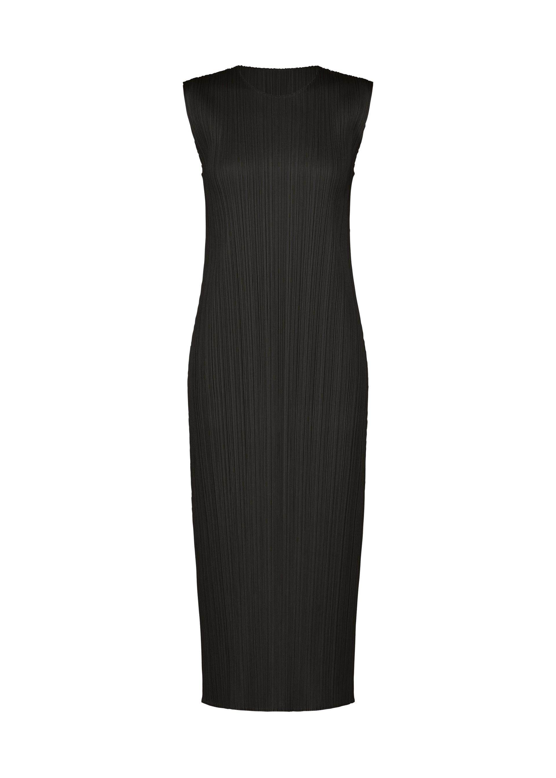 Zoomed view Sleeveless, black, ankle-length round-neck dress with a straight silhouette and fine vertical pleats from the MONTHLY COLORS : SEPTEMBER collection by PLEATS PLEASE ISSEY MIYAKE, displayed against a white background—perfect for embracing gentle tones through changing seasons. - BLACK （no.15）