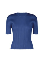 The MONTHLY COLORS : JULY top by PLEATS PLEASE ISSEY MIYAKE is a blue, short-sleeved round-neck piece with pleated detailing, shown against a plain white background. - BLUE （no.72）