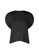 The MONTHLY COLORS : JULY top by PLEATS PLEASE ISSEY MIYAKE is a black, round-neck, short-sleeved piece with a boxy silhouette and pleated texture, shown against a white background. - BLACK （no.15）