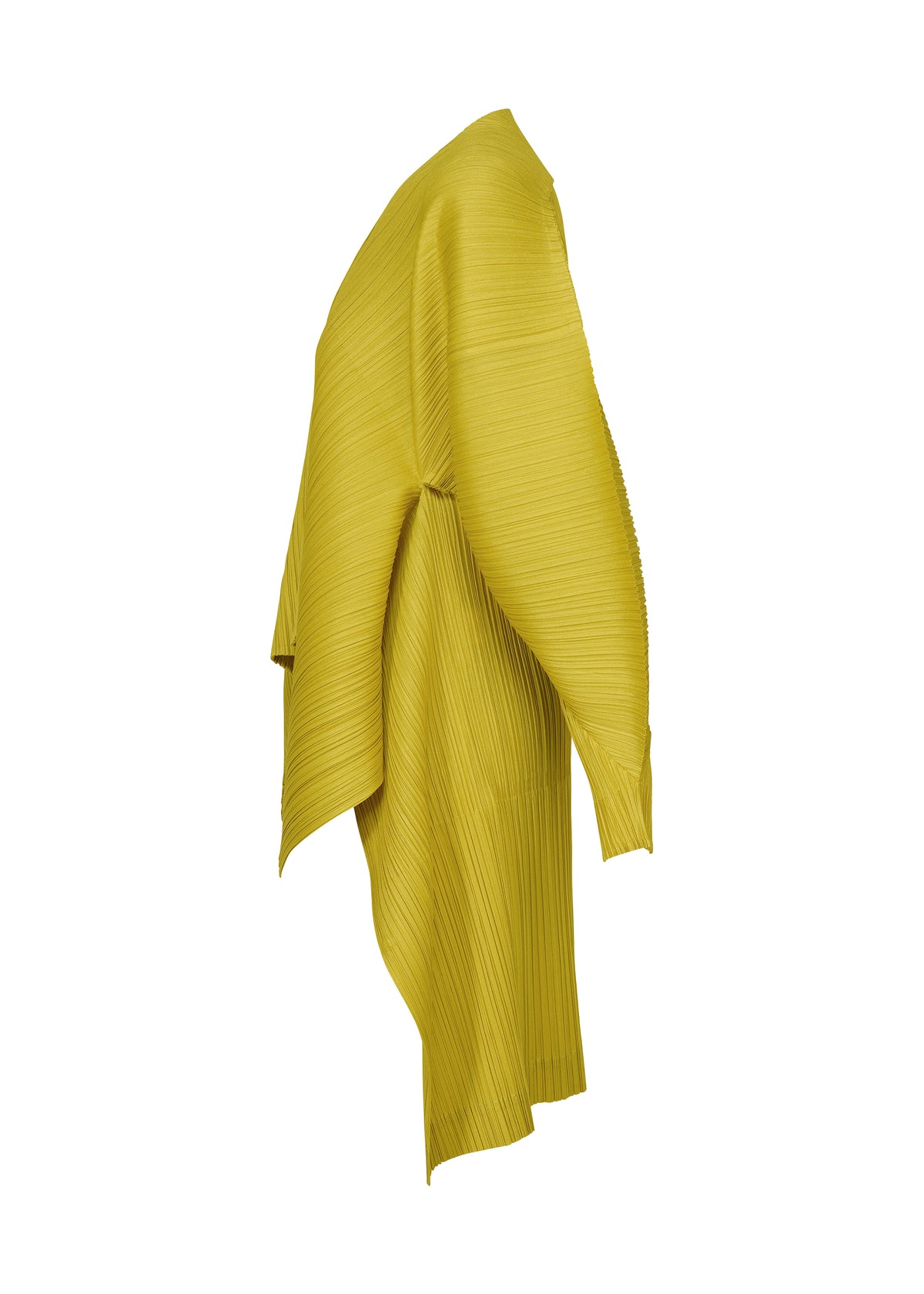 PLEATS PLEASE ISSEY MIYAKE COCOON top in chartreuse yellow, featuring a striking silhouette with a pleated texture and voluminous, wide sleeves. view 5 of 6