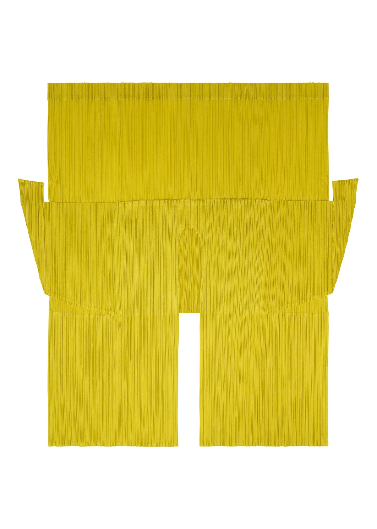 Bright yellow PLEATS PLEASE ISSEY MIYAKE COCOON sleeveless top with vertical pleats and a striking, structured cocoon silhouette with a three-dimensional form. view 6 of 6