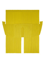 Bright yellow PLEATS PLEASE ISSEY MIYAKE COCOON sleeveless top with vertical pleats and a striking, structured cocoon silhouette with a three-dimensional form.