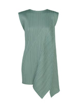 FOLD by PLEATS PLEASE ISSEY MIYAKE is a sleeveless mint green dress with a pleated texture, featuring an asymmetric draped panel across the front and a unique tunic silhouette for a modern, standout look. - BABY BLUE （no.71）