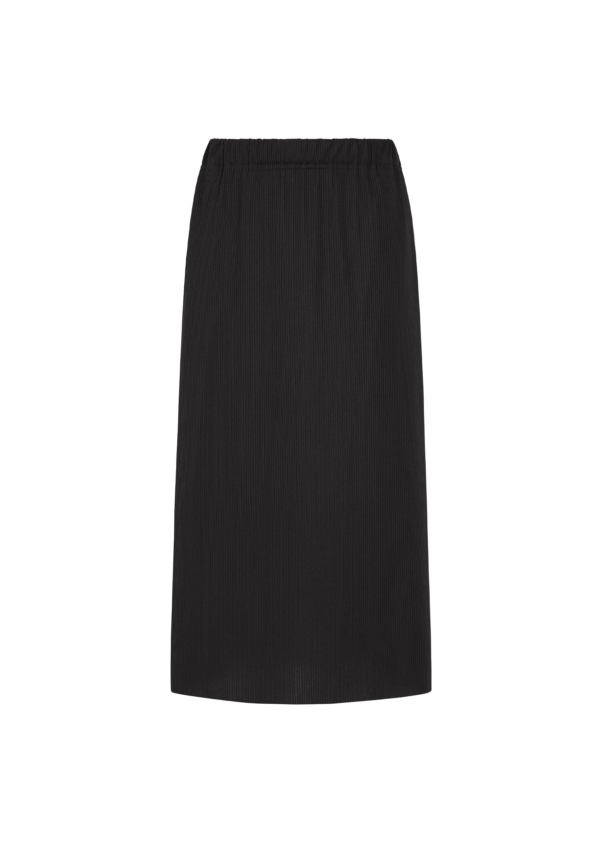 Zoomed view A-POC BOTTOMS by PLEATS PLEASE ISSEY MIYAKE—a black, mid-length straight skirt featuring an elastic waistband and discreet pockets, shown on a white background. - BLACK （no.15）