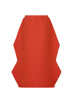 The ZIG ZAG KNIT skirt by PLEATS PLEASE ISSEY MIYAKE features a red textured design with a distinctive geometric zigzag silhouette and a fitted waistband, crafted from lightweight material and displayed against a white background. - RED （no.24）