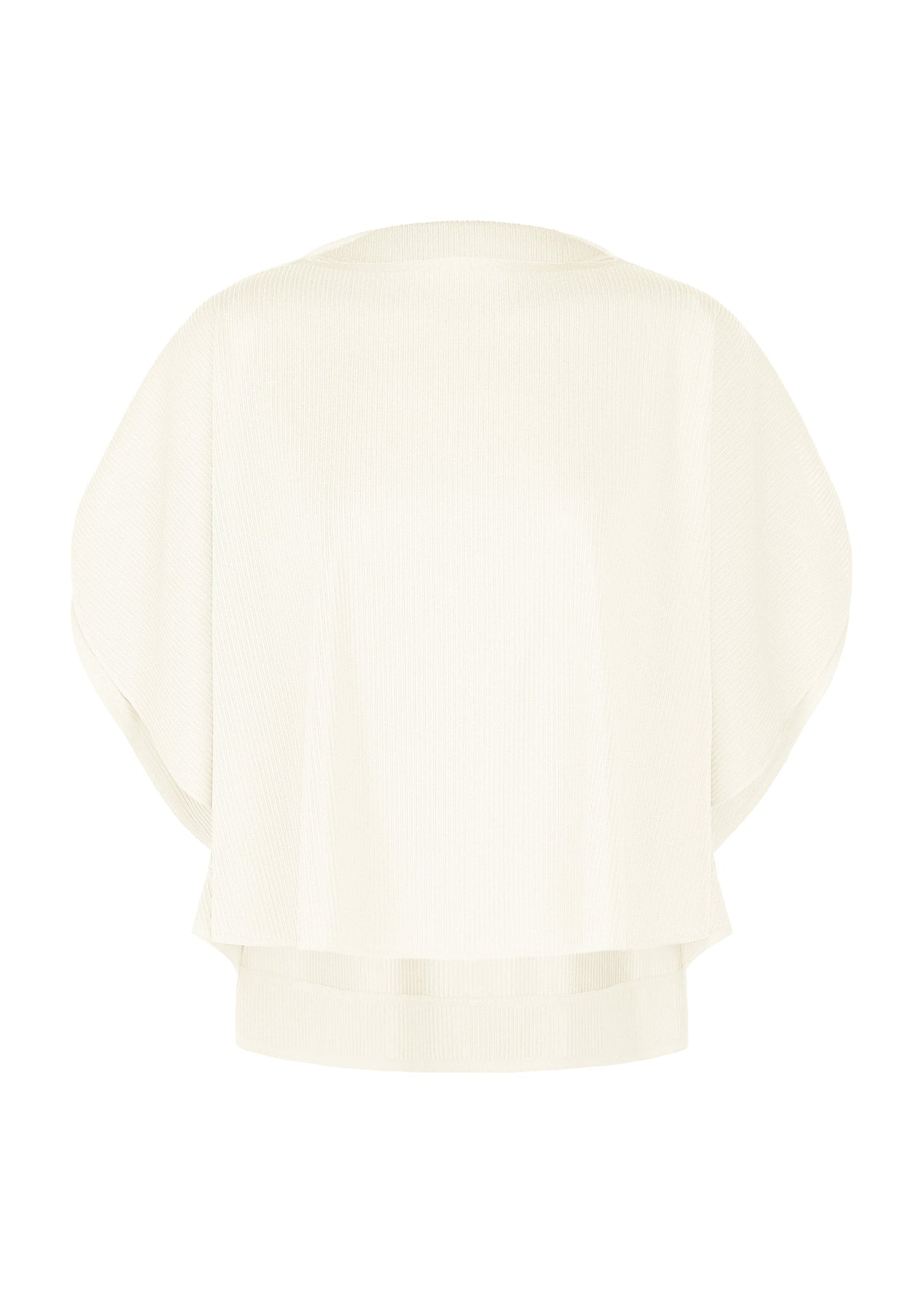 The PLEATS PLEASE ISSEY MIYAKE A-POC SLICE is a cream-colored, loose-fitting round-neck top with short sleeves, wide neckline, and relaxed silhouette, shown against a white background. view 1 of 9