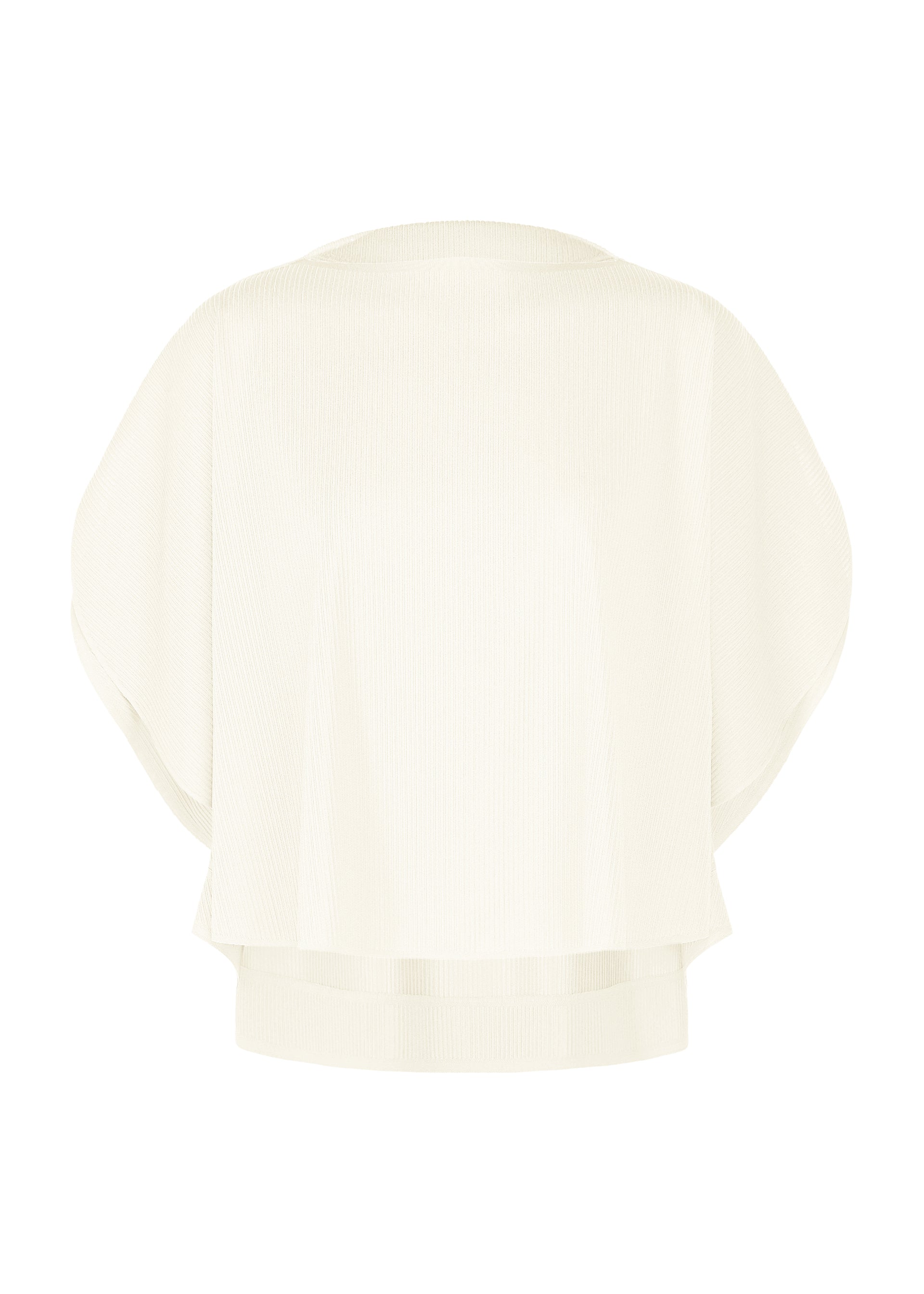 Zoomed view The PLEATS PLEASE ISSEY MIYAKE A-POC SLICE is a cream-colored, loose-fitting round-neck top with short sleeves, wide neckline, and relaxed silhouette, shown against a white background. - WHITE （no.01）