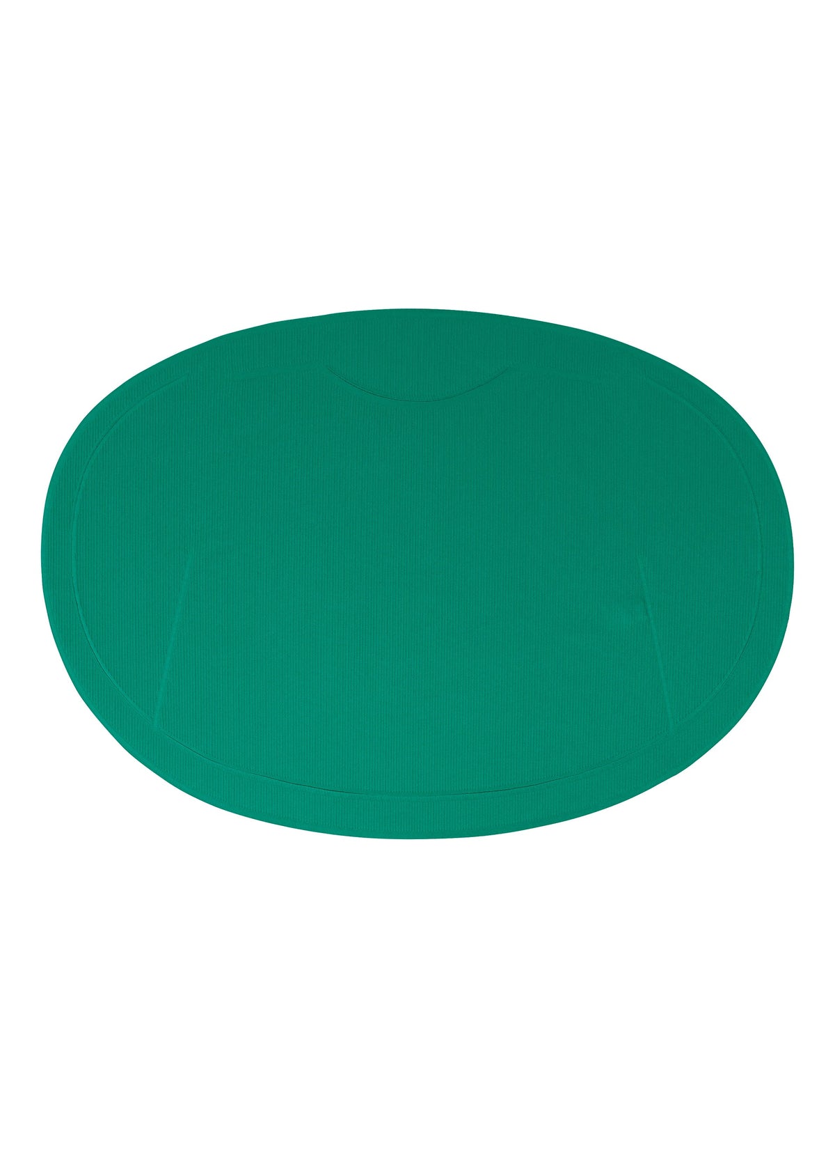 The PLEATS PLEASE ISSEY MIYAKE A-POC SLICE is an oval, solid green placemat with a subtle textured pattern, inspired by the A-POC series, shown on a white background. view 5 of 9