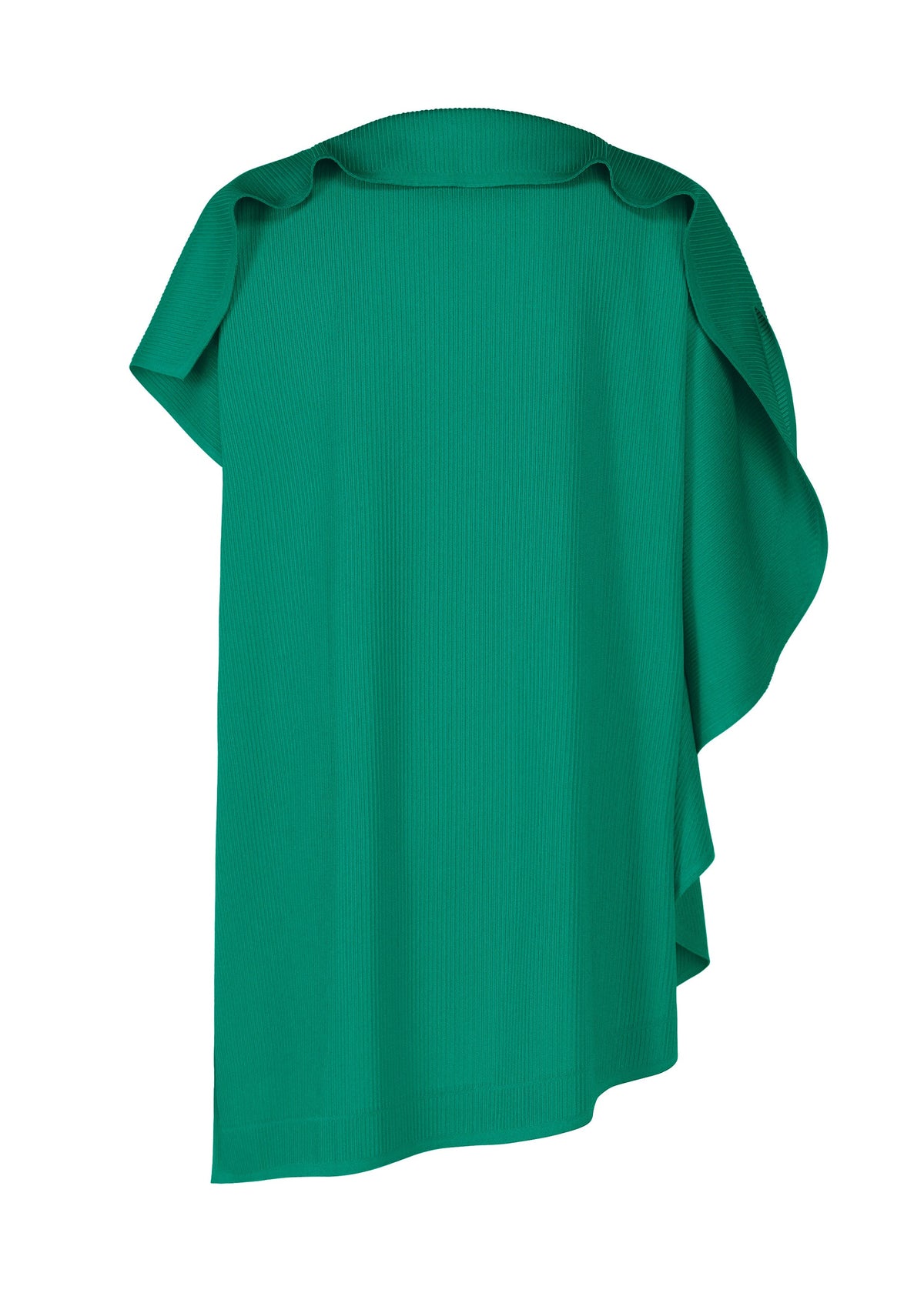 The A-POC SLICE by PLEATS PLEASE ISSEY MIYAKE is a bright green, asymmetrical sleeveless top with ribbed texture, draped fabric, and one exposed shoulder for a modern look inspired by the A-POC series. view 4 of 9