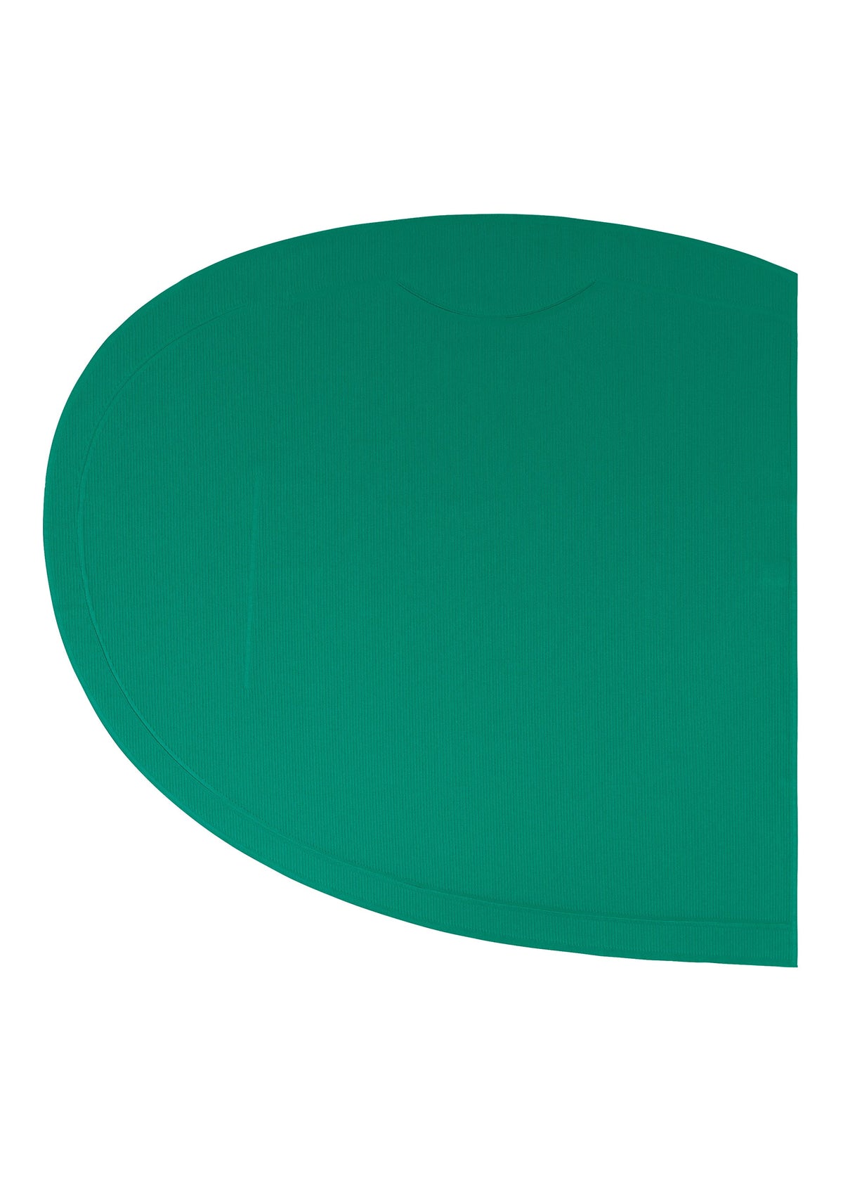 The A-POC SLICE by PLEATS PLEASE ISSEY MIYAKE is a green, semi-circular placemat with a smooth texture and flat right edge, inspired by the A-POC series, shown on a white background. view 5 of 9