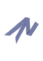 The SKINNY SCARF by PLEATS PLEASE ISSEY MIYAKE, a pleated lavender wrap with pointed ends, is shown in a loose zigzag on white, showcasing the versatility of long thin scarves. - LIGHT BLUE （no.70）