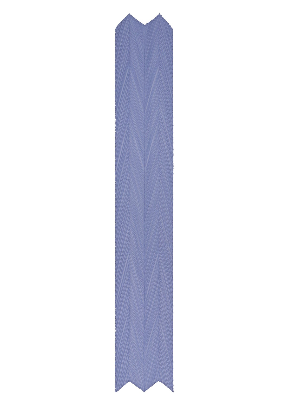 The SKINNY SCARF by PLEATS PLEASE ISSEY MIYAKE features a tall, vertical V-shape with a light purple herringbone pattern, resembling two angled panels joined like a folded scarf. view 5 of 6